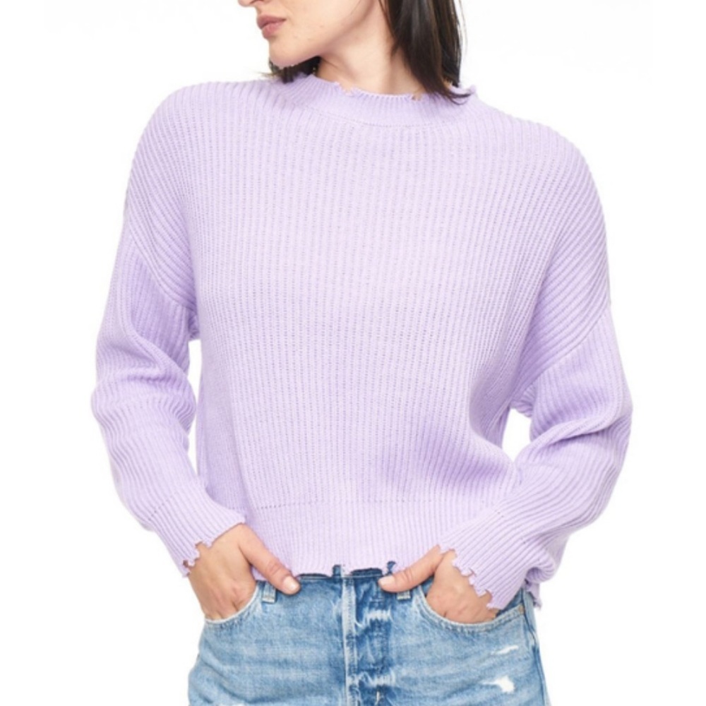 Pistola Eva Distressed Crewneck 100% Cotton Sweater Lavender Purple Women’s XL